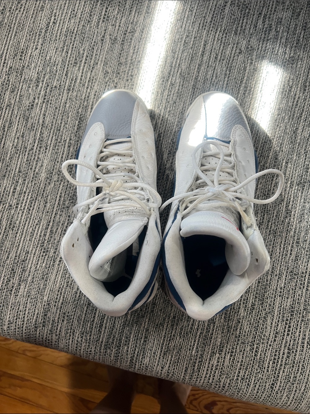 Men Jordans White and Navy High-Top Athletic Shoes